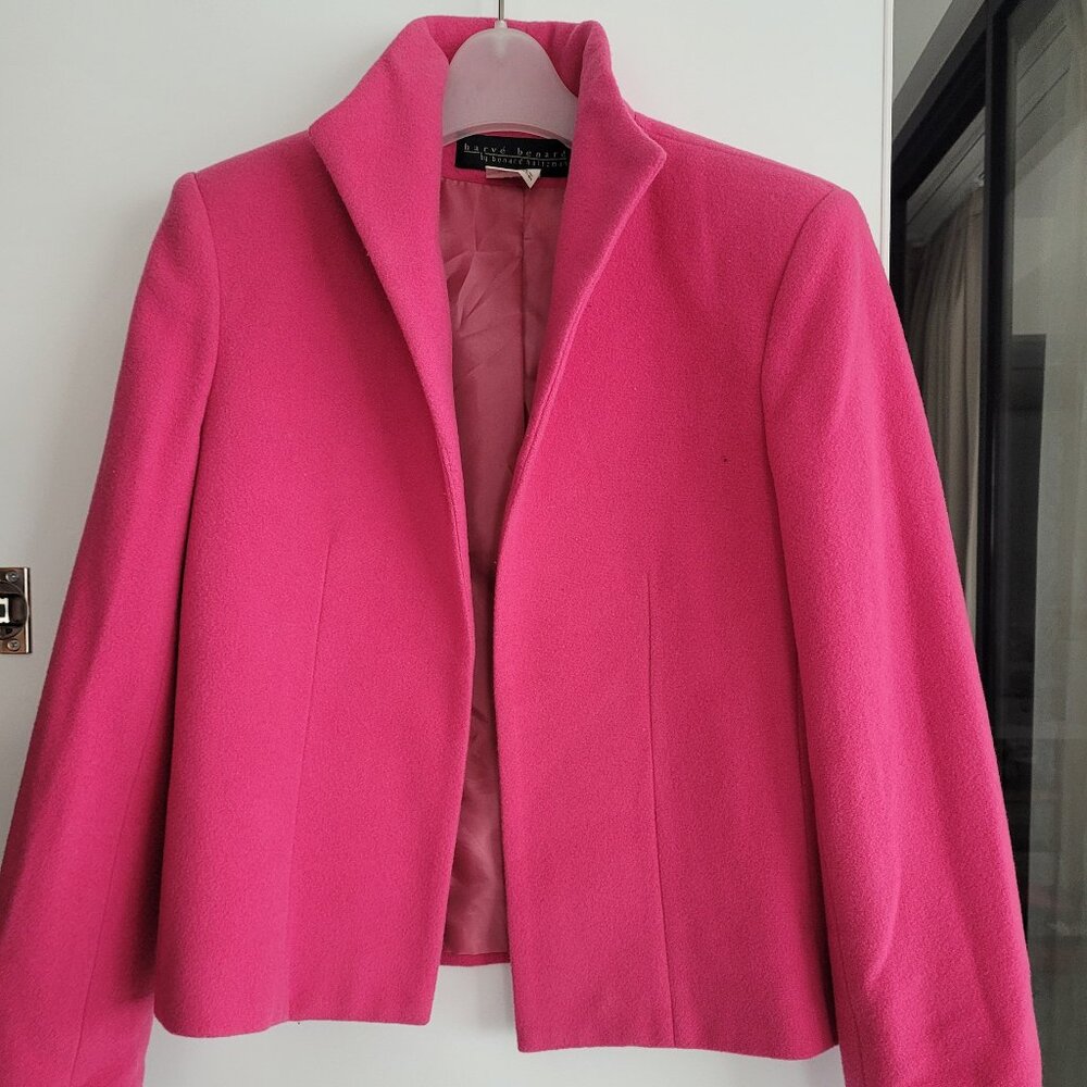 Attractive pink wool open front jacket